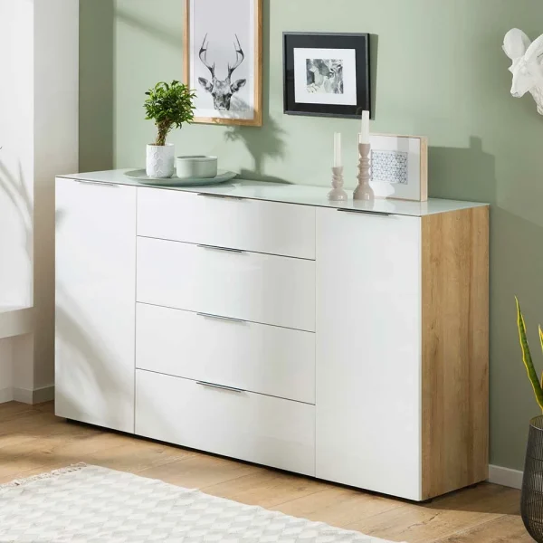181x99x40 Hohes Sideboard In Weiß Glas – Ayfuna 4