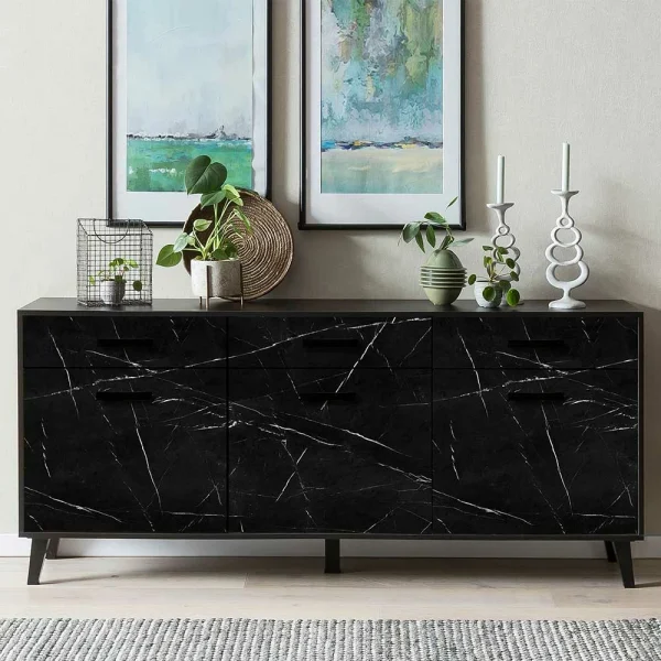 186x85x40 Sideboard In Marmoroptik Schwarz – Jaennos 3