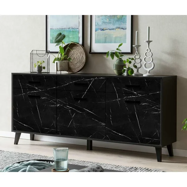 186x85x40 Sideboard In Marmoroptik Schwarz – Jaennos 4