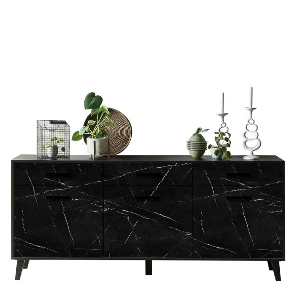 186x85x40 Sideboard In Marmoroptik Schwarz – Jaennos 5