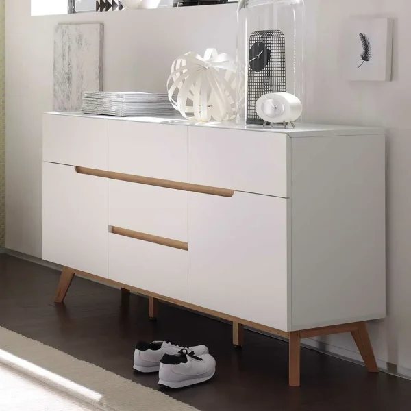 2-türige Retro Kommode Mit 5 Schubladen Flacon In Weiß 4