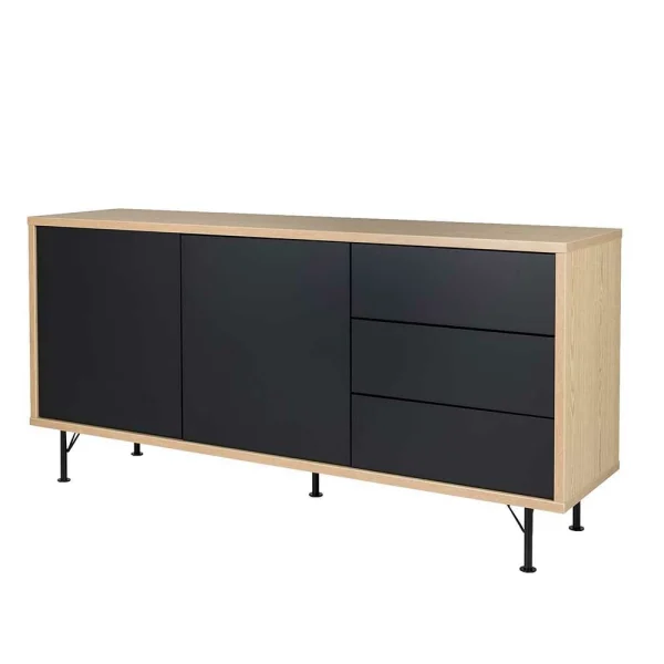 2-türiges Sideboard Mit 3 Schubladen Chicron In Schwarz & Eiche 1