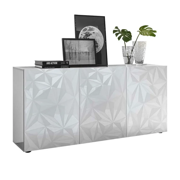 3 Türen Sideboard In Hochglanz Weiß Lackiert – Vovasoma 1