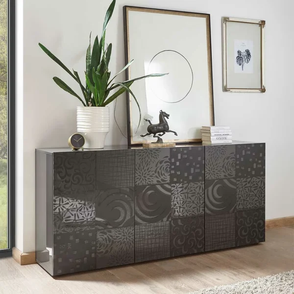 3-türiges Sideboard In Grau Glanz Lackiert – Ipatal 3