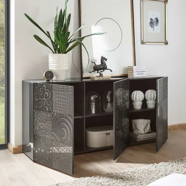 3-türiges Sideboard In Grau Glanz Lackiert – Ipatal 4