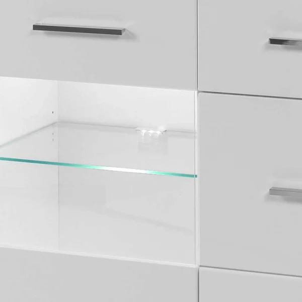 3-türiges Sideboard In Hochglanz Weiß & Glas Yulis Mit 2 Schubladen 5