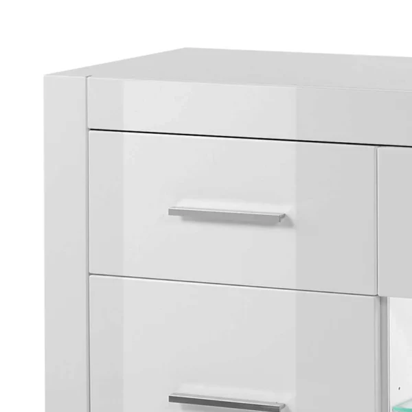 3-türiges Sideboard In Hochglanz Weiß & Glas Yulis Mit 2 Schubladen 6