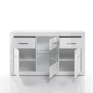 3-türiges Sideboard In Hochglanz Weiß & Glas Yulis Mit 2 Schubladen 18