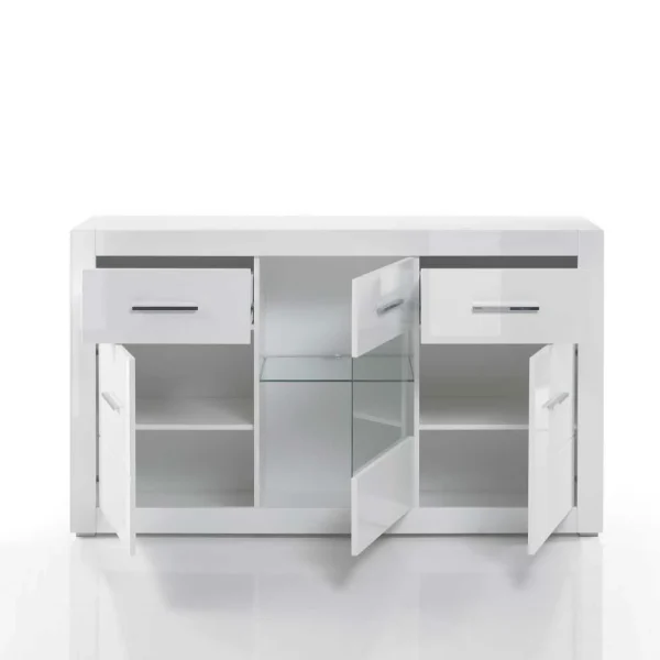 3-türiges Sideboard In Hochglanz Weiß & Glas Yulis Mit 2 Schubladen 7