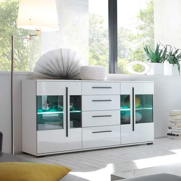 Design Sideboard Nennja In Weiß Hochglanz Glas 3