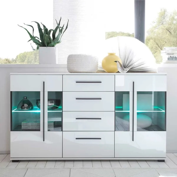 Design Sideboard Nennja In Weiß Hochglanz Glas 4