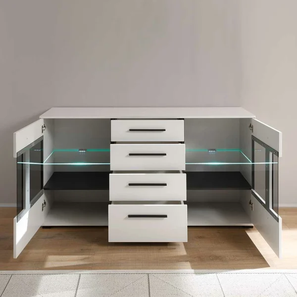 Design Sideboard Nennja In Weiß Hochglanz Glas 5