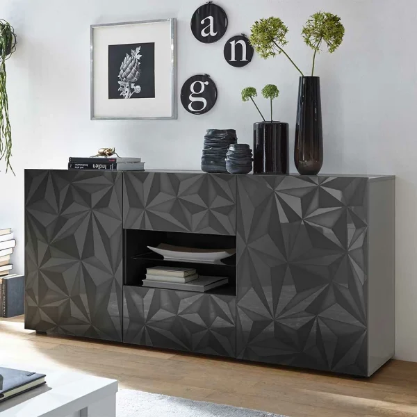Dunkelgraues Design-Sideboard In Hochglanz Lackiert – Kuriasna 3