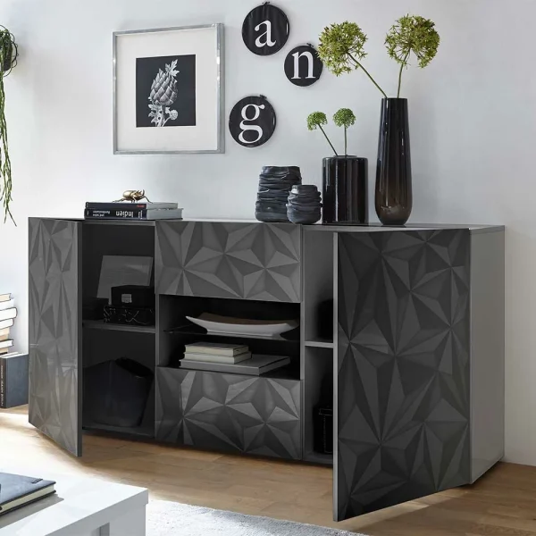 Dunkelgraues Design-Sideboard In Hochglanz Lackiert – Kuriasna 4