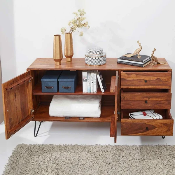 Elegantes Loft Sideboard Aus Sheesham Holz – Basserini 4