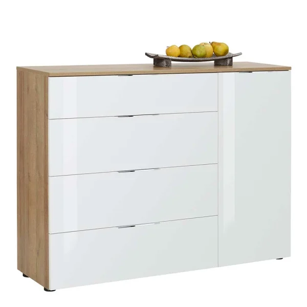 Esszimmer Kommode In Weiß Glas & Eiche – Ayfuna 3