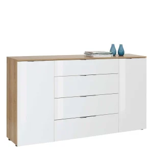 Esszimmer Sideboard In Weiß Glas & Eiche – Ayfuna 10