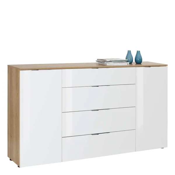 Esszimmer Sideboard In Weiß Glas & Eiche – Ayfuna 3