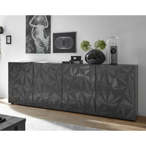 Graues Hochglanz-Sideboard 4-türiig – Kuriasna 3