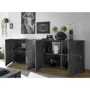 Graues Hochglanz-Sideboard 4-türiig – Kuriasna 11
