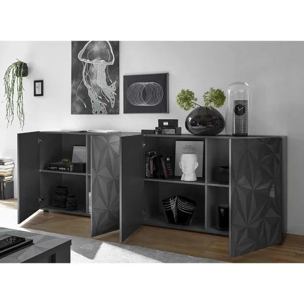 Graues Hochglanz-Sideboard 4-türiig – Kuriasna 4