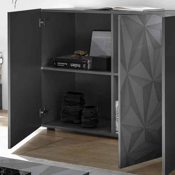 Graues Hochglanz-Sideboard 4-türiig – Kuriasna 5