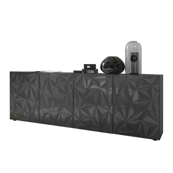 Graues Hochglanz-Sideboard 4-türiig – Kuriasna 1