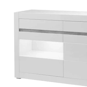 Hochglanz Sideboard In Weiß Mit 2 Glaseinsätzen Mextra & Beton Dekor 14