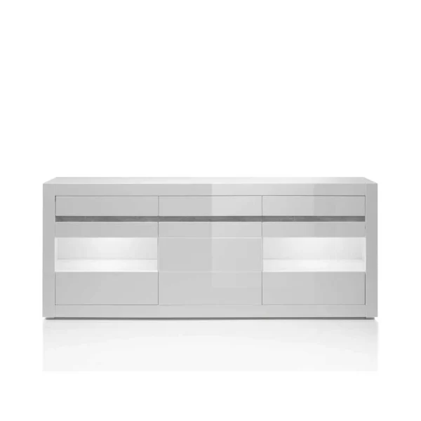 Hochglanz Sideboard In Weiß Mit 2 Glaseinsätzen Mextra & Beton Dekor 6