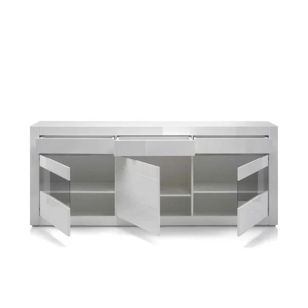 Hochglanz Sideboard In Weiß Mit 2 Glaseinsätzen Mextra & Beton Dekor 7