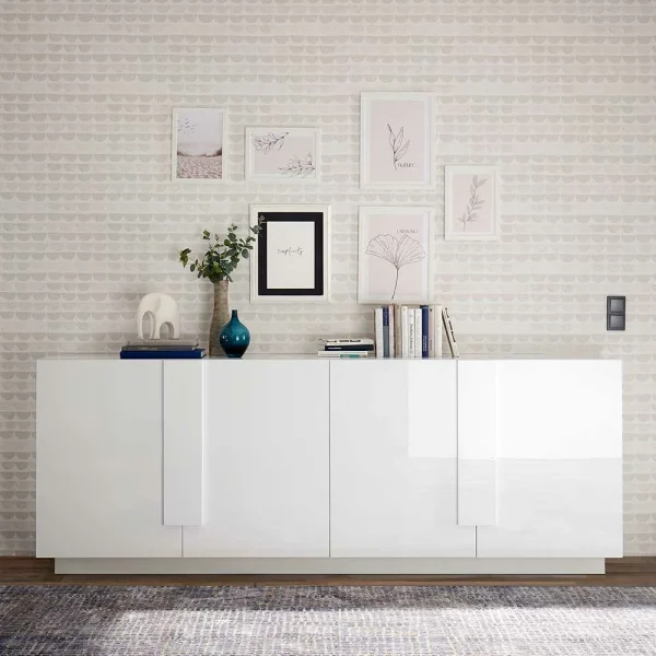 Hochglanz Sideboard Mit 4 Türen In Weiß – Kerym 3
