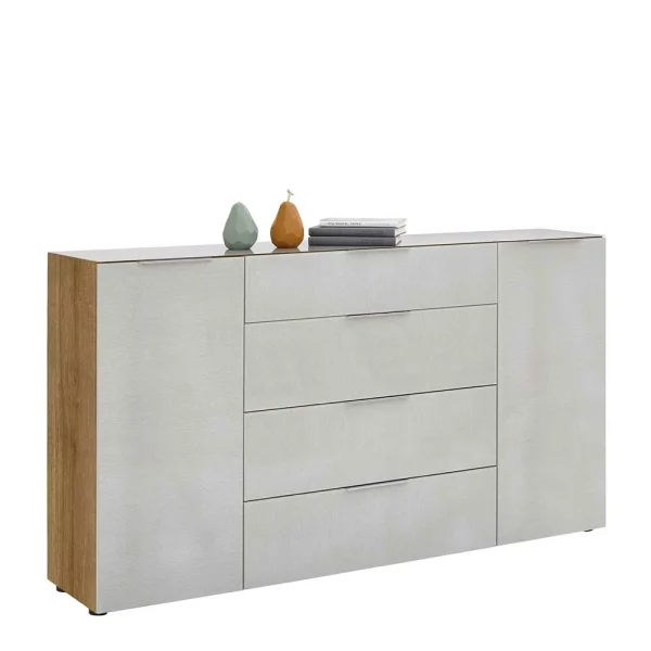 Hohes Sideboard In Beigegrau Glas – Settas 3
