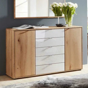 Kommode In Eiche Bianco & Weiß Glas – Colin 8