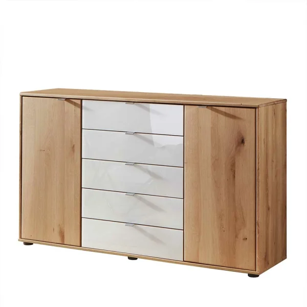 Kommode In Eiche Bianco & Weiß Glas – Colin 1