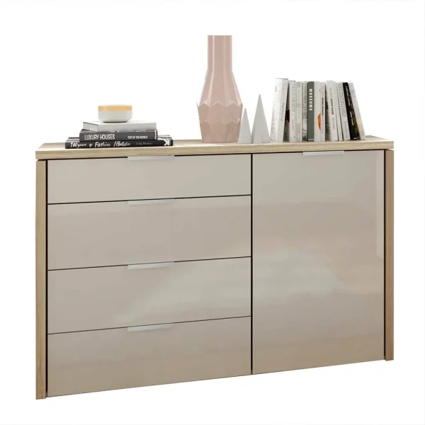 Kommode In Taupe & Eiche Dekor – Avrila 1