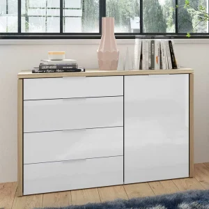 Kommode In Weiß HG & Eiche NB – Pyrko 6