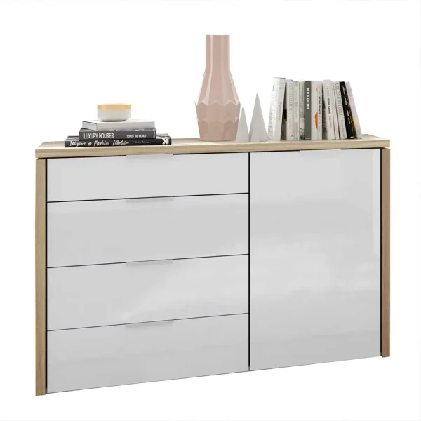Kommode In Weiß HG & Eiche NB – Pyrko 1