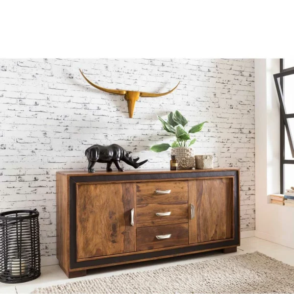 Massivholz Sideboard Licetto Mit Kunstleder 3