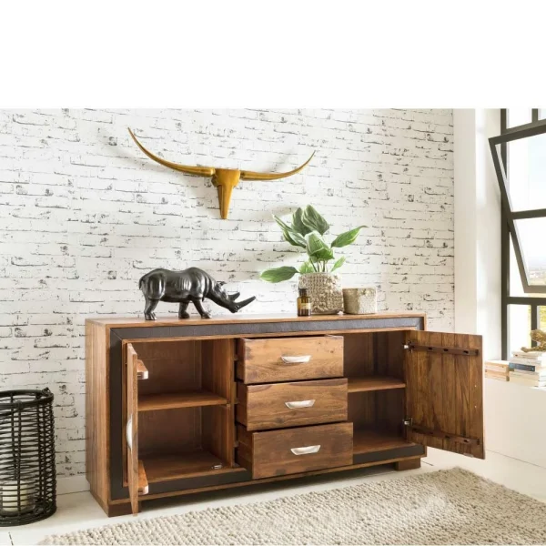 Massivholz Sideboard Licetto Mit Kunstleder 5