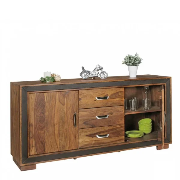 Massivholz Sideboard Licetto Mit Kunstleder 6