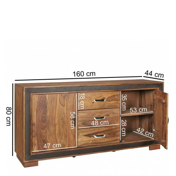 Massivholz Sideboard Licetto Mit Kunstleder 7