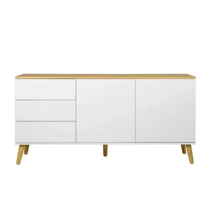 Mid Century Sideboard In Weiß & Eiche Vudian Ohne Griffe 10