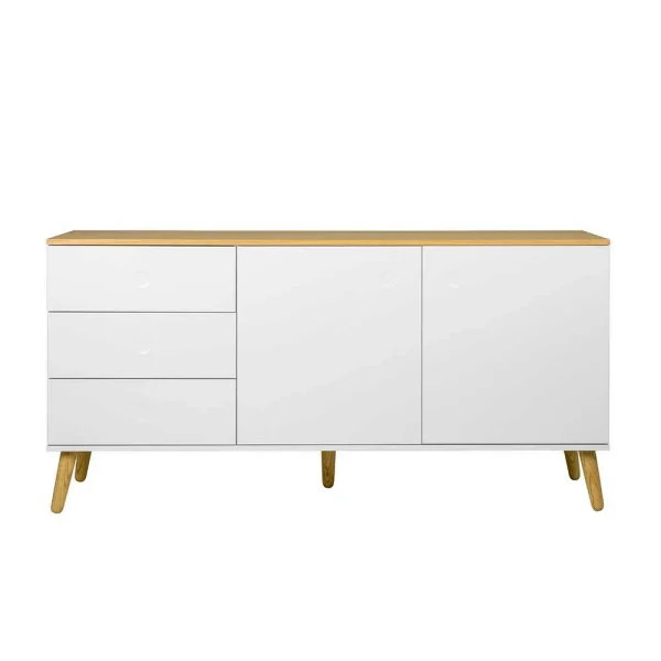 Mid Century Sideboard In Weiß & Eiche Vudian Ohne Griffe 3