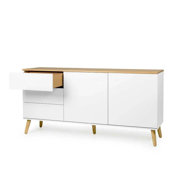 Mid Century Sideboard In Weiß & Eiche Vudian Ohne Griffe 4