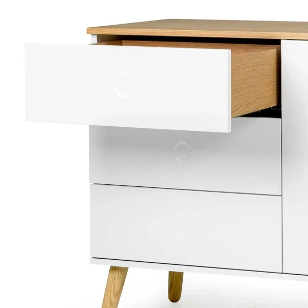 Mid Century Sideboard In Weiß & Eiche Vudian Ohne Griffe 7