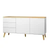 Mid Century Sideboard In Weiß & Eiche Vudian Ohne Griffe 14