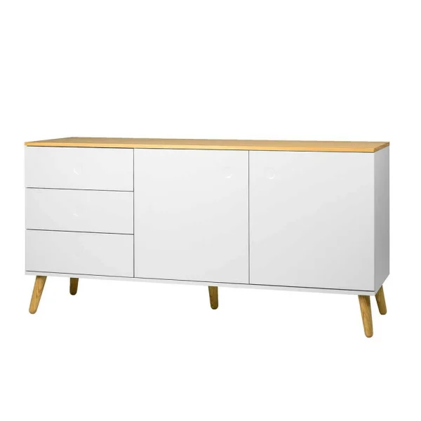 Mid Century Sideboard In Weiß & Eiche Vudian Ohne Griffe 1