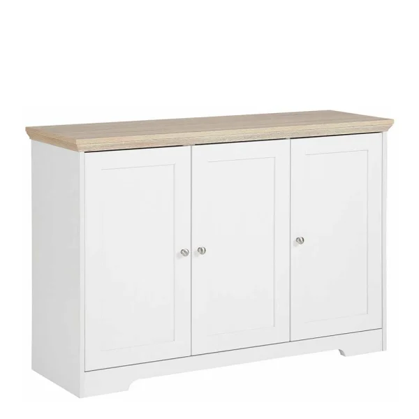 Modern Country Türen-Kommode In Weiß & Eiche – Akedra 1