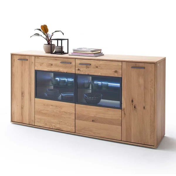 Modernes Eiche Sideboard Mit Glaseinsätzen – Assela 3