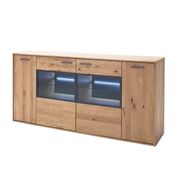 Modernes Eiche Sideboard Mit Glaseinsätzen – Assela 1
